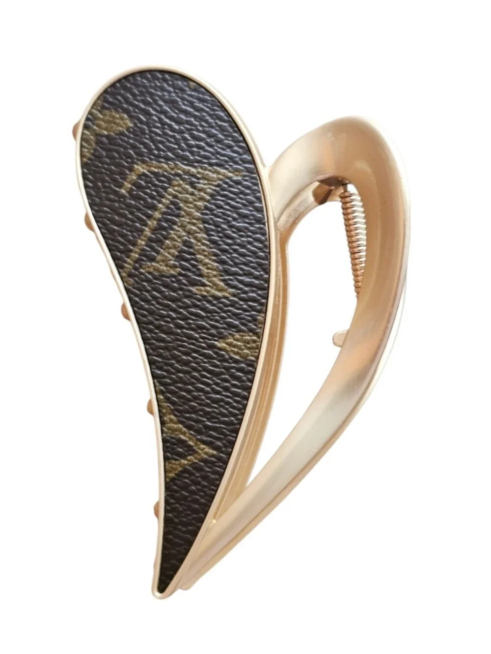 Designer Brown LV Monogram Heart Shaped Metal Hair Clip